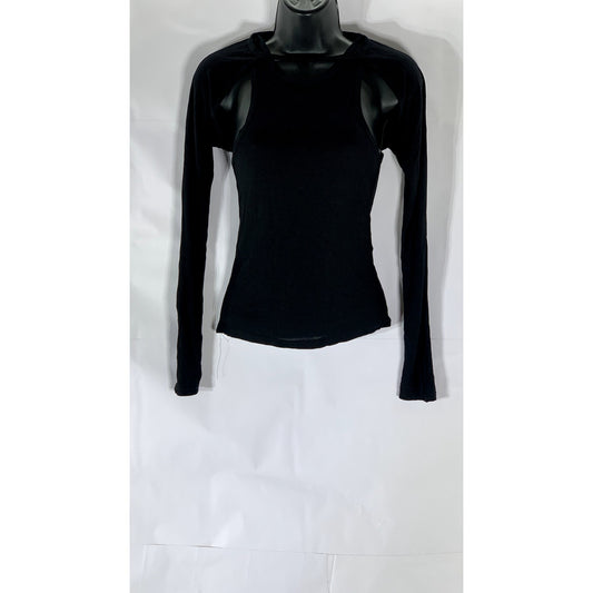 ZARA Women’s Black Solid Crewneck Cutout Long Sleeve Top SZ S