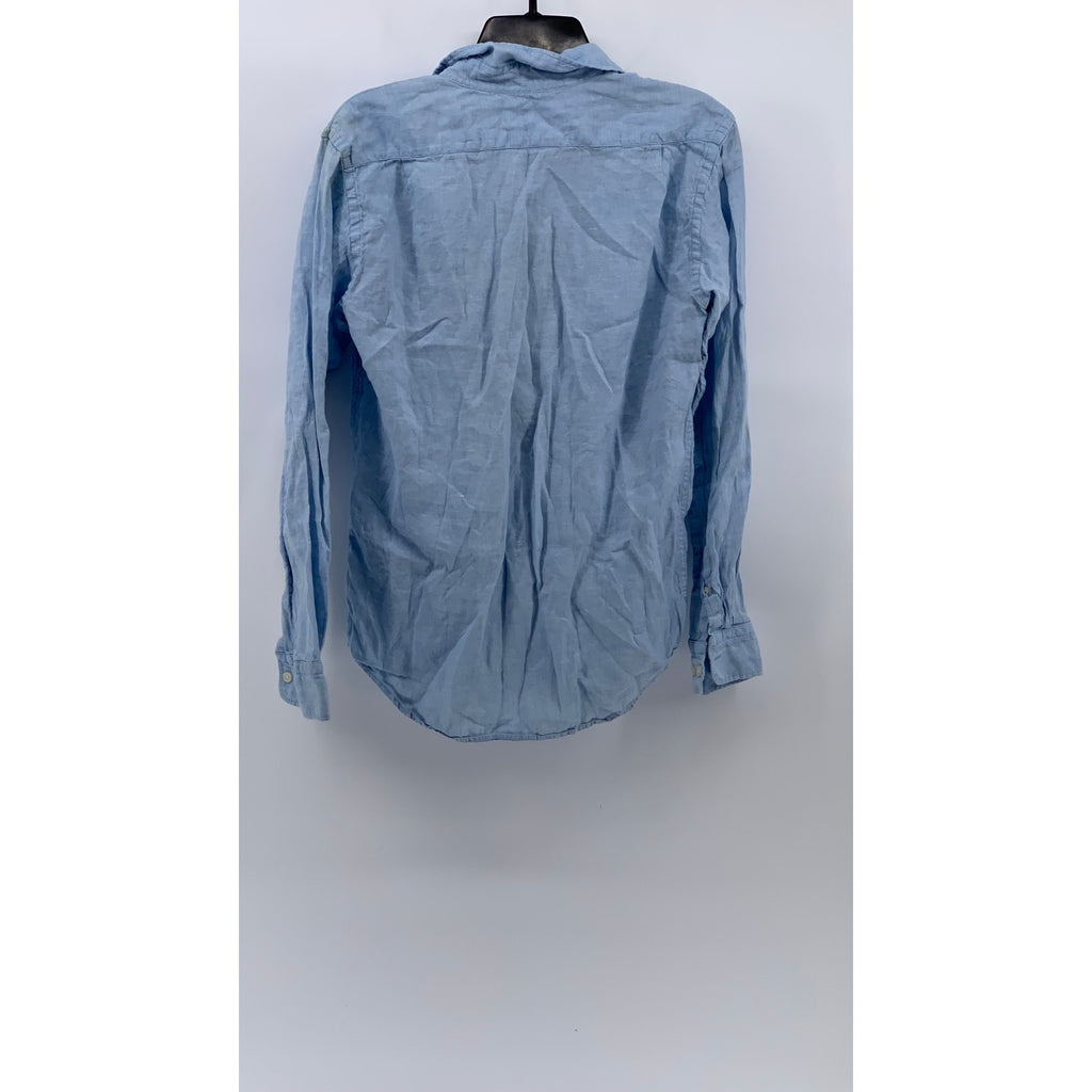 UNIQLO Men's Light Blue Linen Button-Up Long Sleeve Regular-Fit Shirt SZ XS