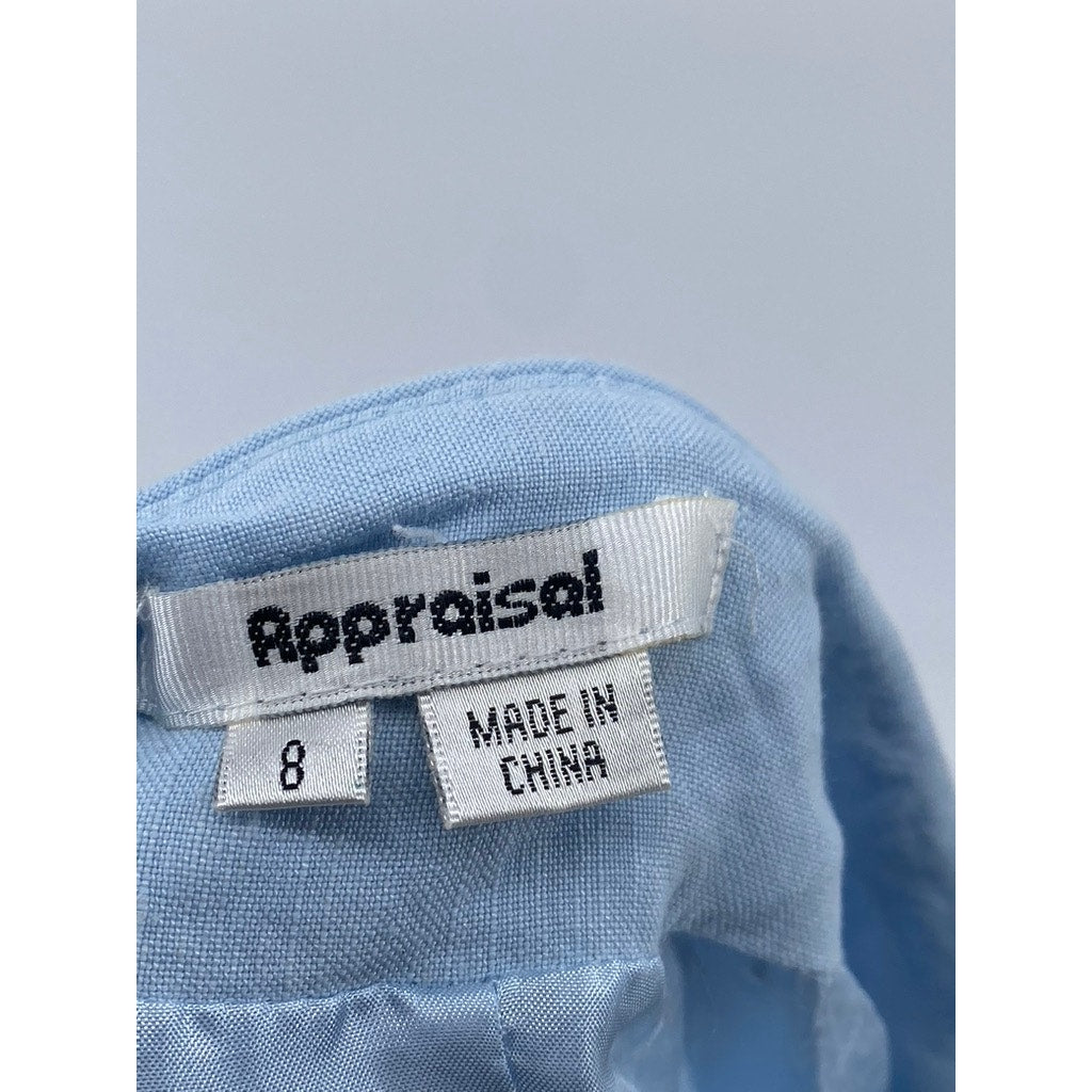 APPRAISAL Women's Sky Blue Linen-Blend A-Line Knee Length Skirt SZ 8