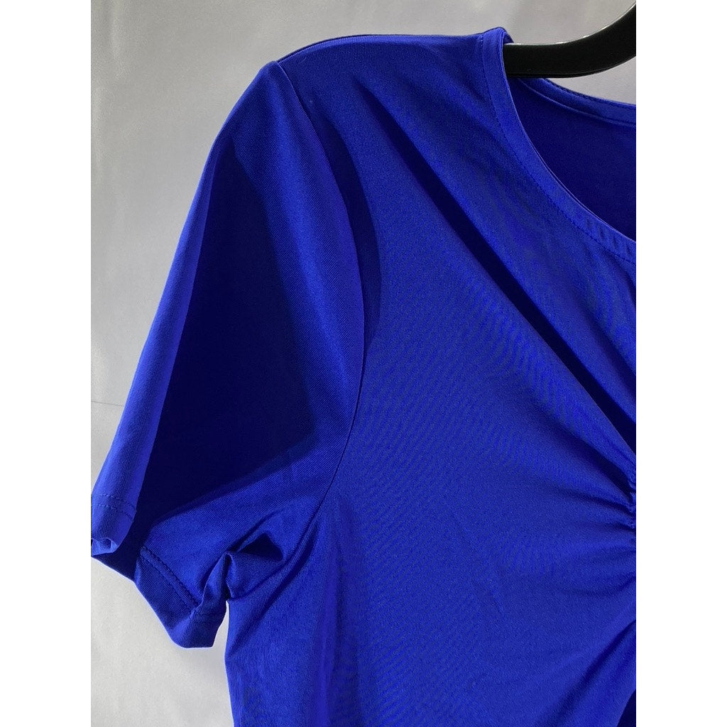 COLLECTION PIMKIE Women’s Royal Blue Cinched-Front Short Sleeve Top SZ L