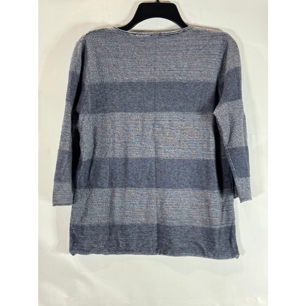 BELFORD Women's Navy Colorblock Wide Striped 3/4 Sleeve Pima Cotton Top SZ L