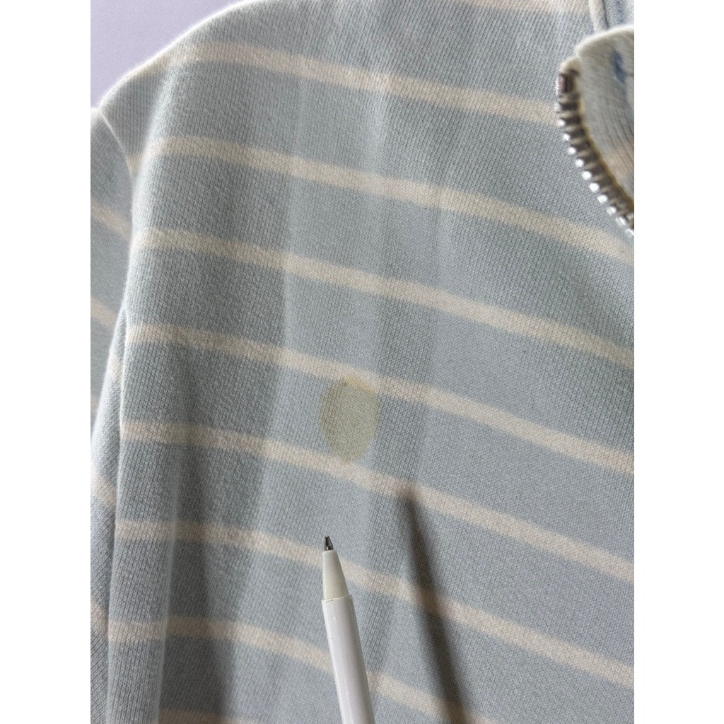 TRES BIEN Women's Green/Cream Striped Quarter-Zip Pullover Sweater SZ S