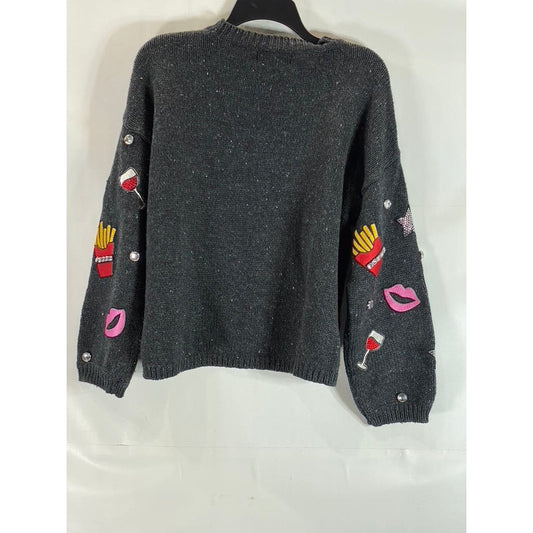 WILDFOX Women's Charcoal Crewneck French Fries & Kisses Pullover Sweater SZ S