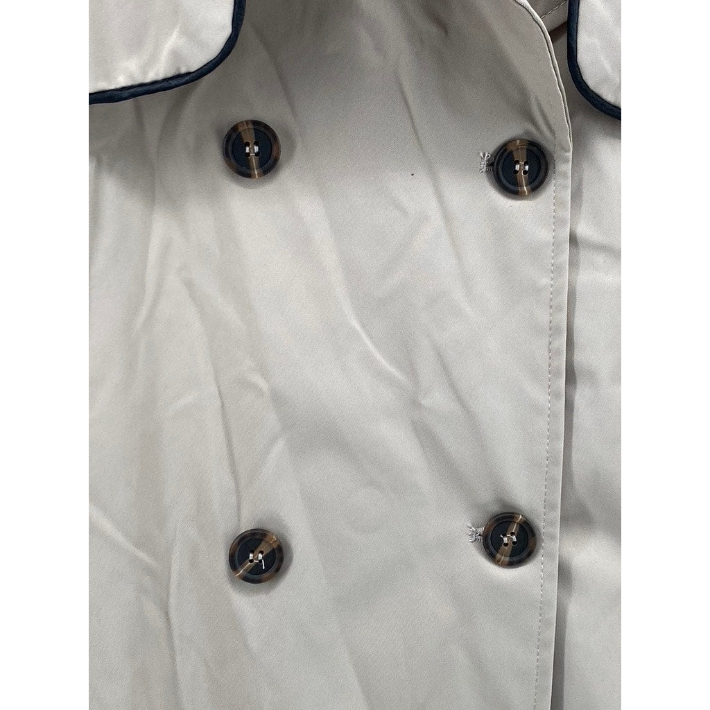 UNBRANDED Women's Khaki-Black Double-Breasted Notch Collar Belted Coat SZ M