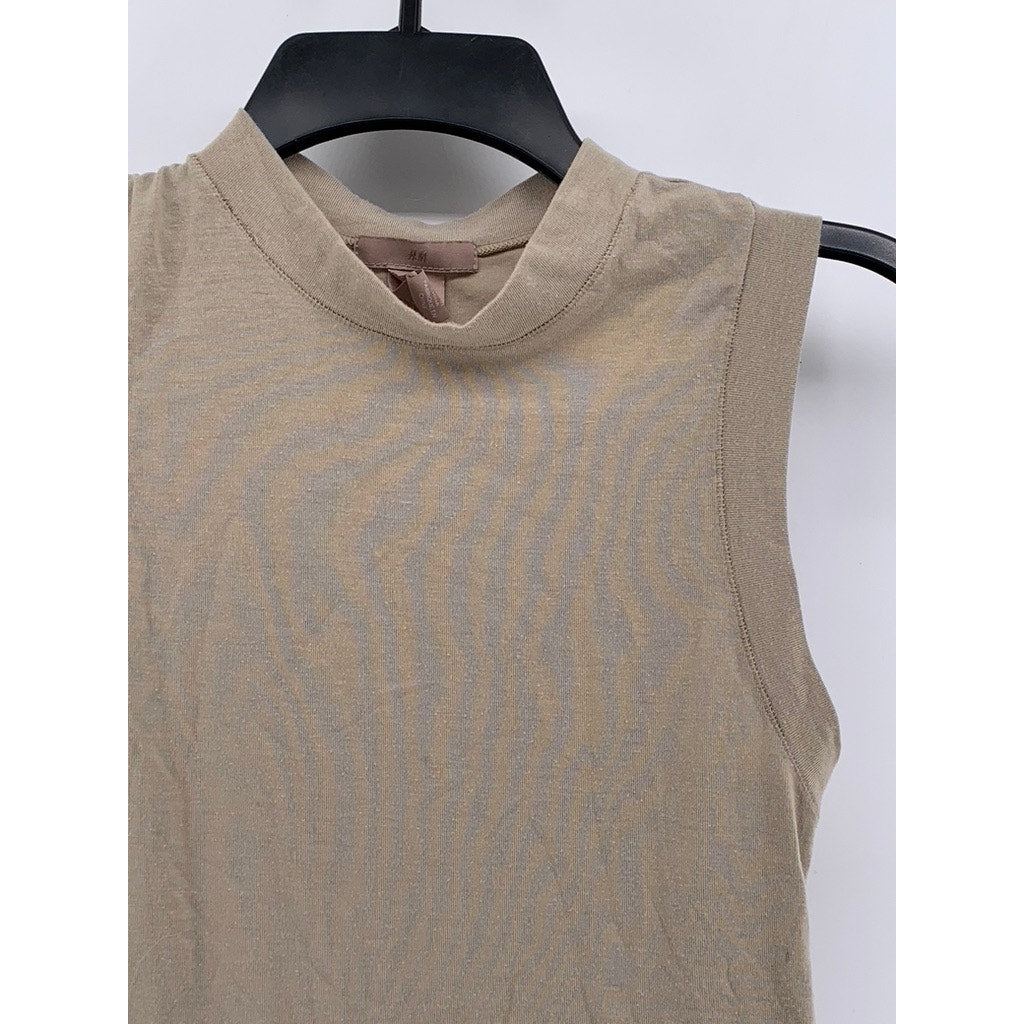 H&M Women's Tan Solid Mock-Neck Sleeveless Top SZ XS