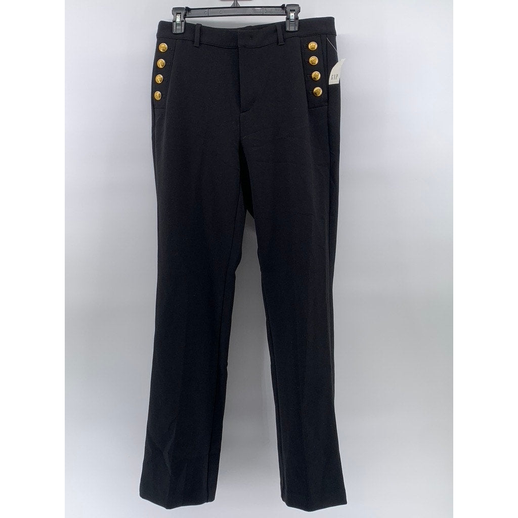 GAP Women's Black-Gold Mid-Rise Baby Boot Sailor Regular-Fit Pant SZ 14