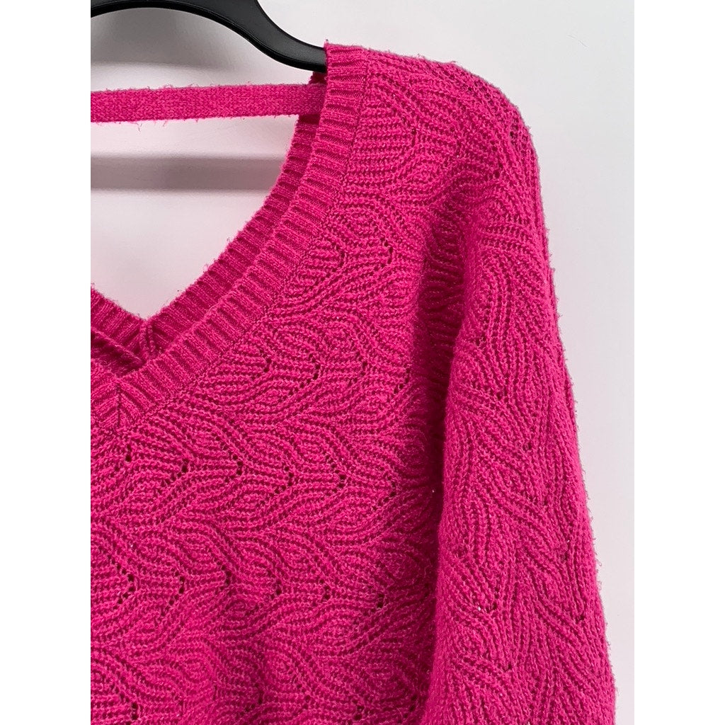 PINK ROSE Women's Pink Double V-Neck Knit Sweater SZ L