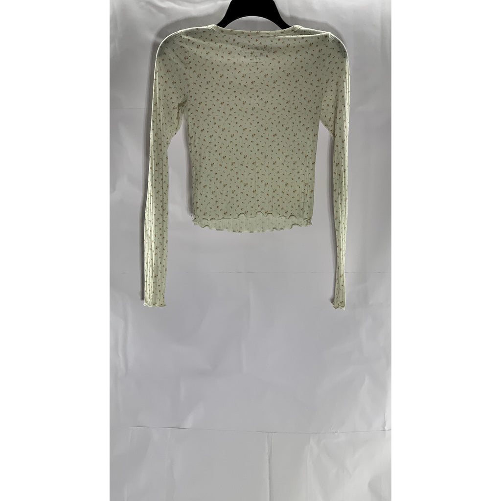 AEROPOSTALE Women's White Rose Print Seriously Soft Crewneck Shrunken Tee SZ XS