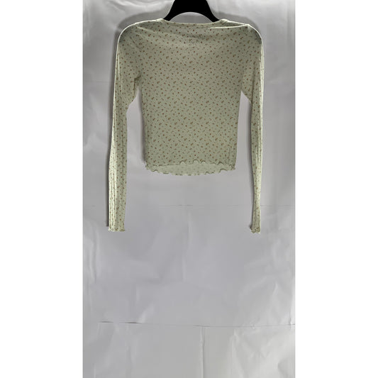 AEROPOSTALE Women's White Rose Print Seriously Soft Crewneck Shrunken Tee SZ XS
