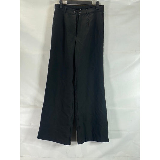 UNBRANDED Women's Black Solid Wide-Leg Lightweight Pants SZ US8