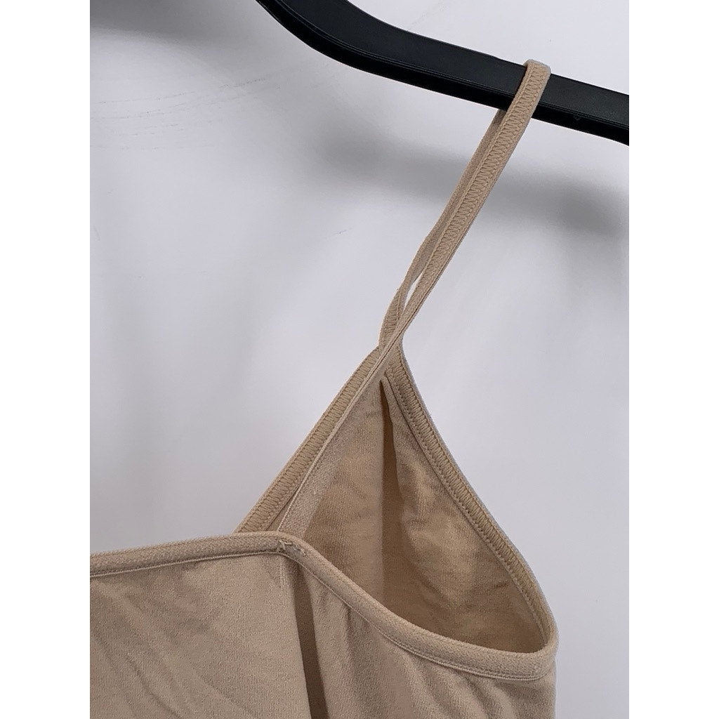 UNBRANDED Women's Tan Solid Scoop-Neck SpaghettI Strap Casual Tank Top SZ SM