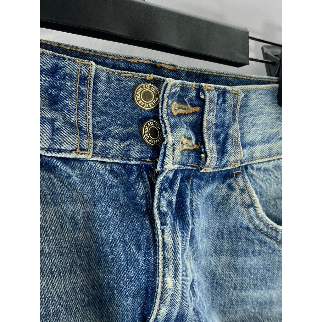 PULL&BEAR Women's Dark Blue Distressed Denim Mini Skirt SZ 0