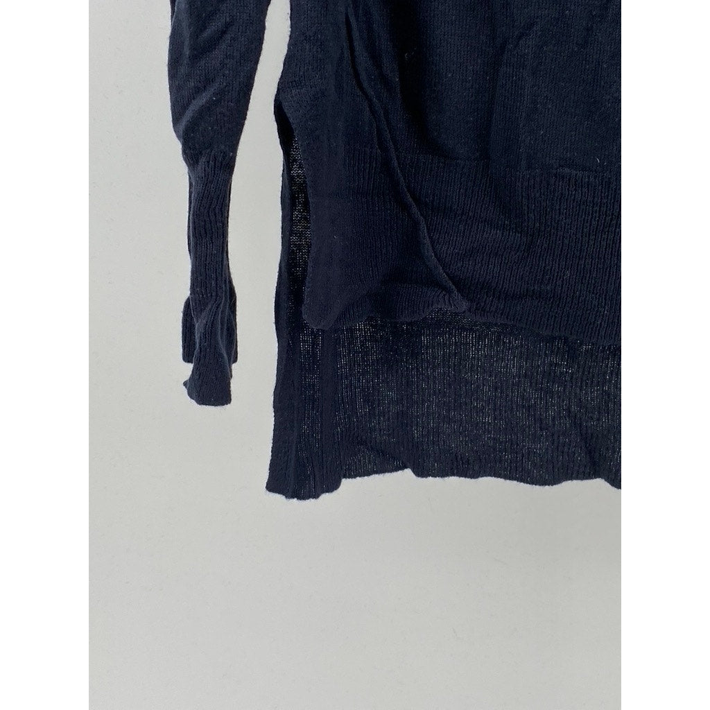 ZARA KNIT Women's Navy Blue Crewneck Long Sleeve Hi-Low Pullover Sweater SZ M