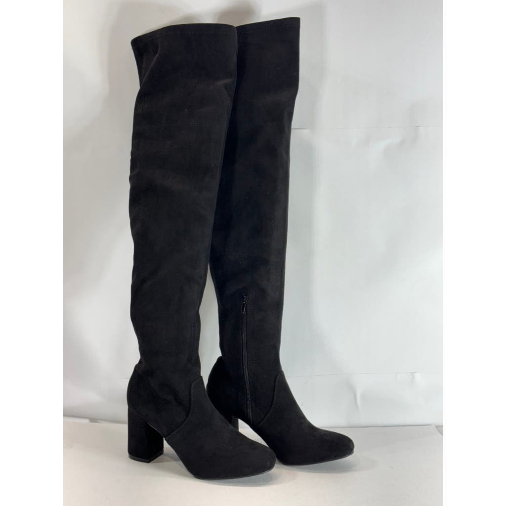 MIA Women's Black Stretch Faux Suede Beleza Tall Over-The-Knee Heeled Boots SZ 9