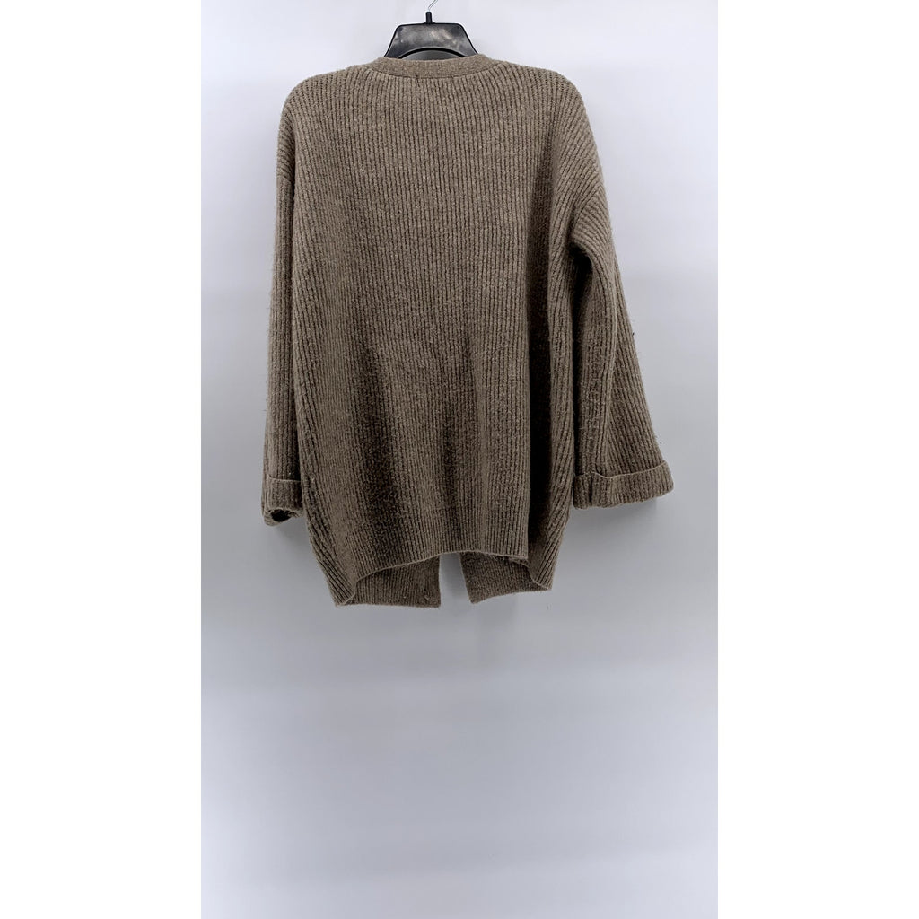 PINCH Women's Tan Rib Knit V-Neck Long Sleeve Button-Up Cuffed Cardigan SZ M/L