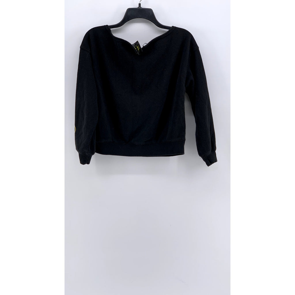 BATMAN Women's Washed Black Logo Crewneck Cropped Sweatshirt SZ XS