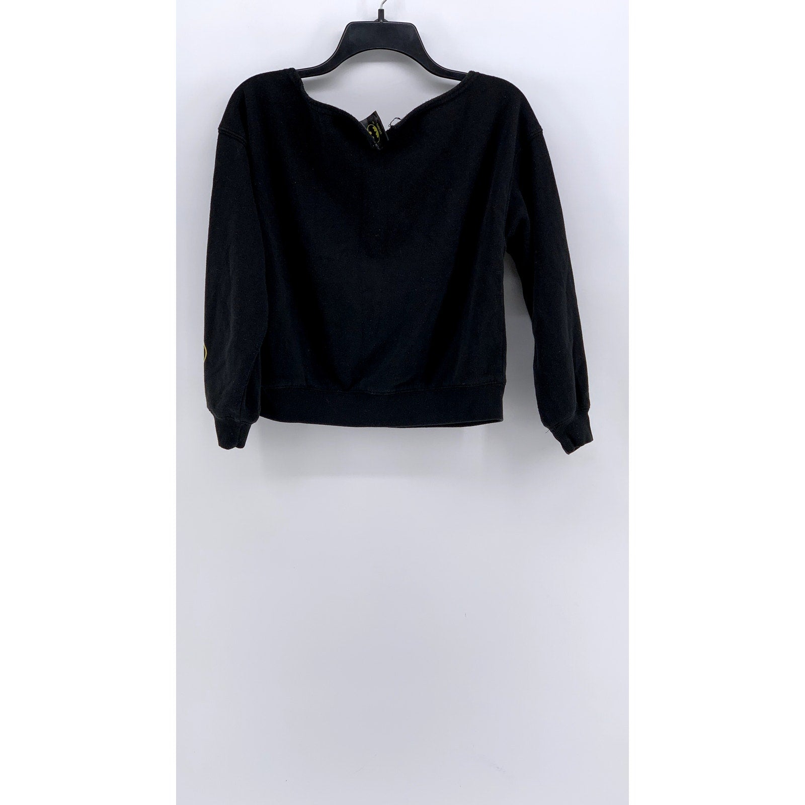 BATMAN Women's Washed Black Logo Crewneck Cropped Sweatshirt SZ XS