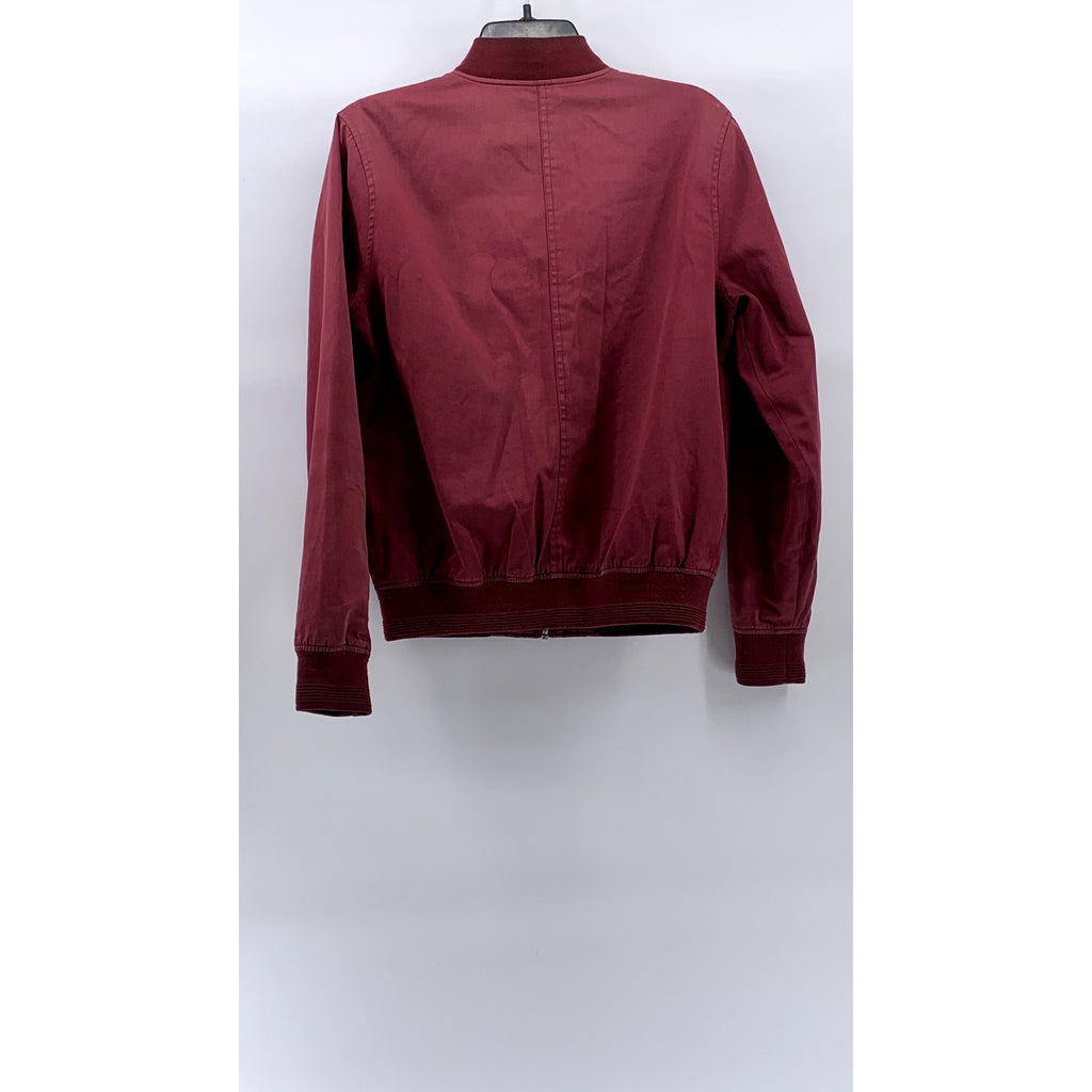 TOPMAN Men's Burgundy Mandarin-Collar Long Sleeve Zip-Up Bomber Jacket SZ S