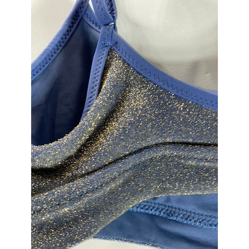 AMERICAN EAGLE AERIE Women's Marbled Blue Sparkle Straight Scoop Bikini Top SZXS