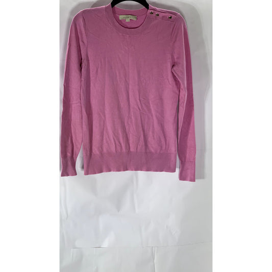 ANN TAYLOR LOFT Women's Pink Crewneck Shoulder-Button Sweater SZ M