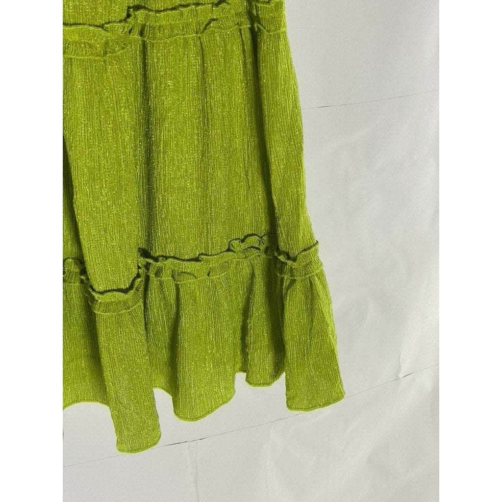 WILD FABLE Women's Lime Green Ruffle Tiered V-Neck Textured Mini Dress SZ M