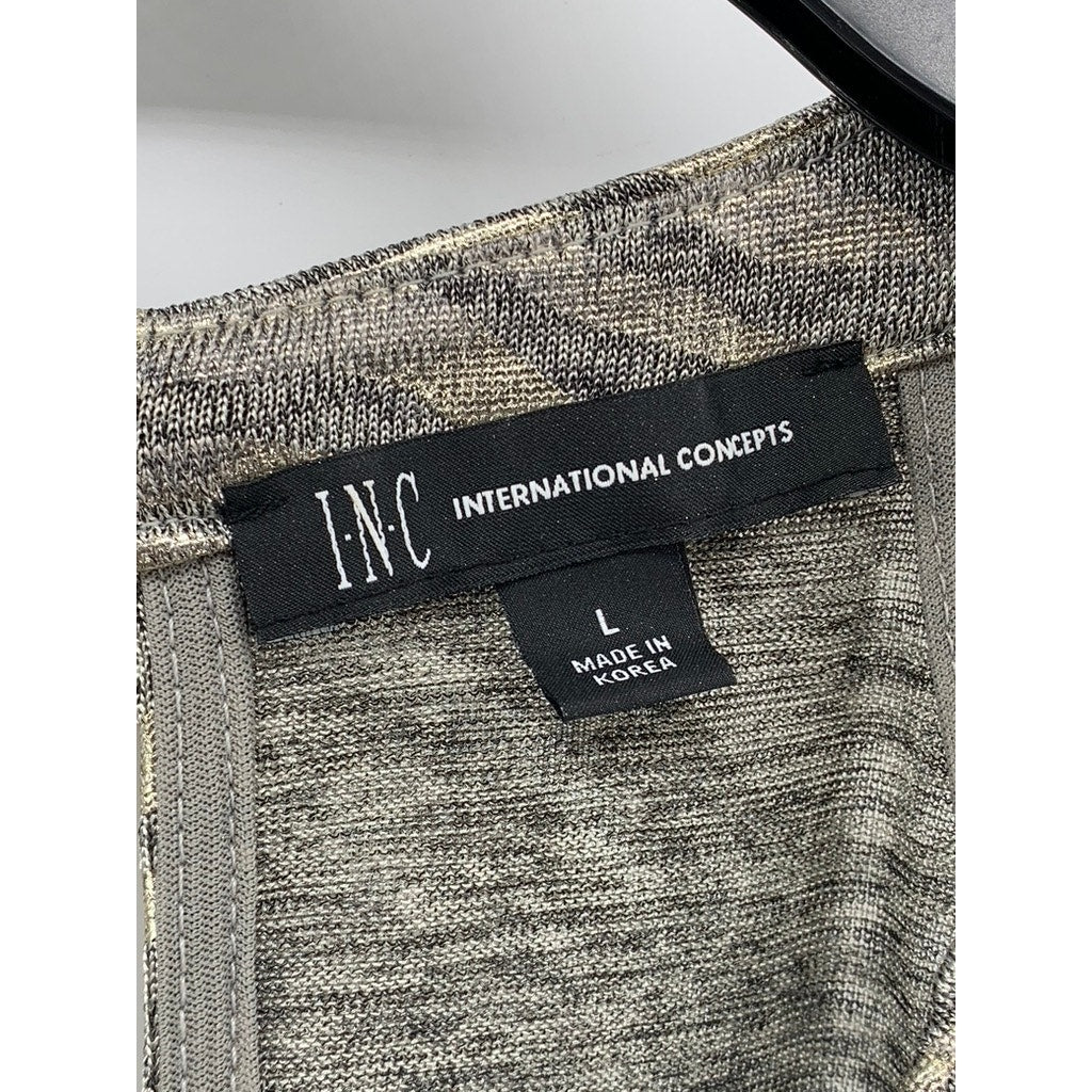 INC INTERNATIONAL CONCEPTS Women's Gray-Gold Metallic Animal Print Top SZ L