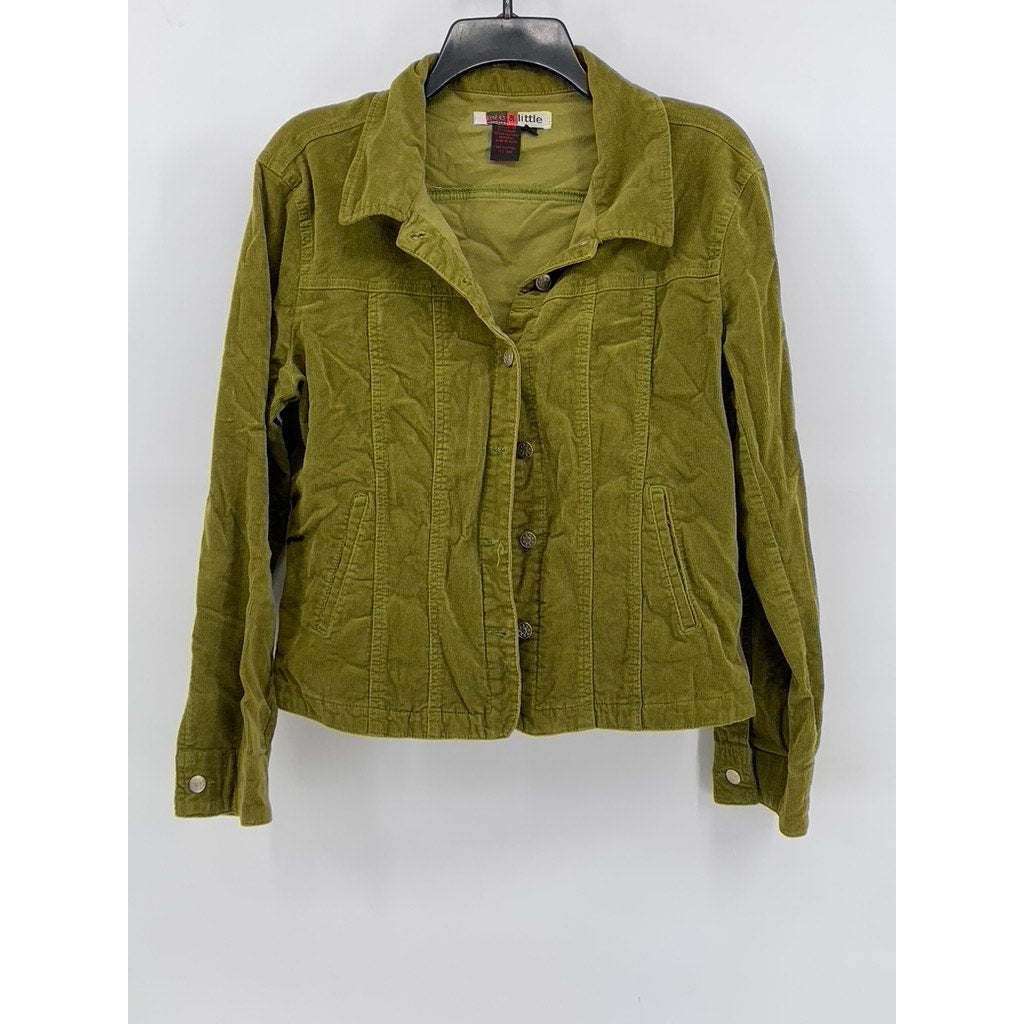 LIVE A LITTLE Women's Vintage Green Olive Corduroy Shirt Button Jacket SZ PL