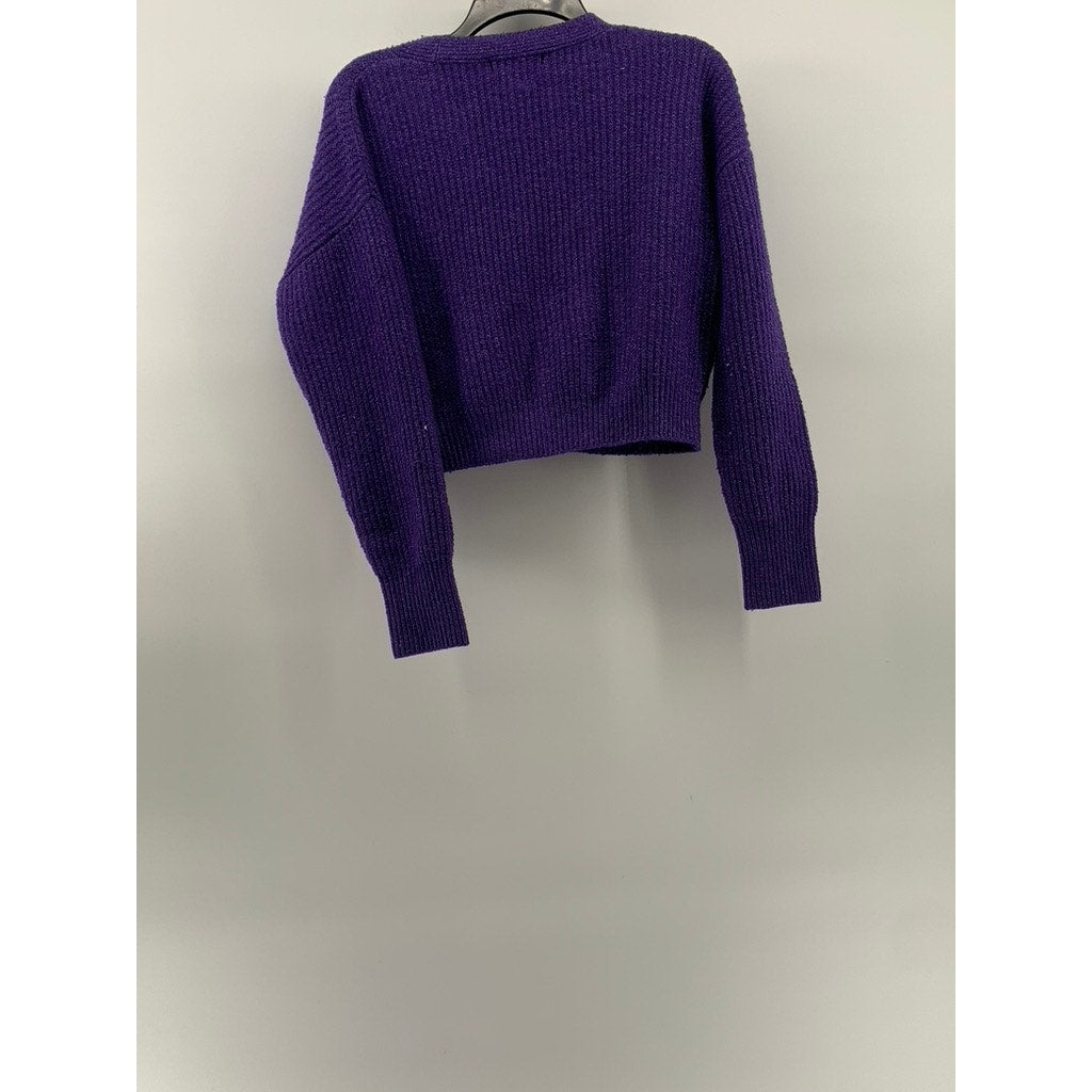 DOUBLE ZERO Women's Purple Knit Long Sleeve Button-Up Cropped Cardigan SZ S