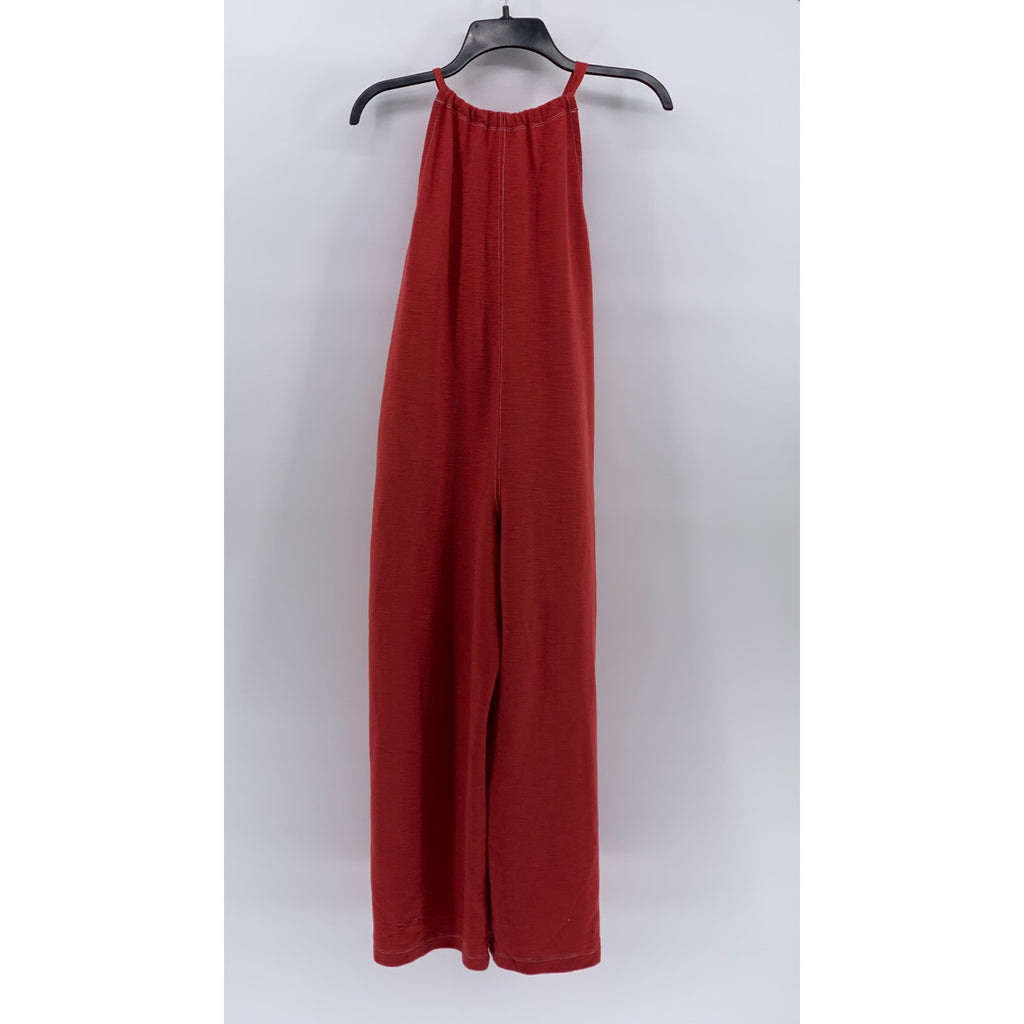 FREAKS STORE Women's Red Textured Sleeveless Halter Tie-Back Jumpsuit SZ M/L