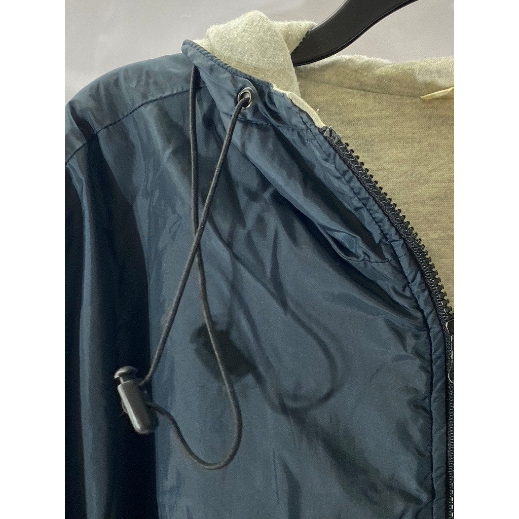 UNBRANDED Men’s Navy-Gray Zip-Up Hooded Jacket SZ L