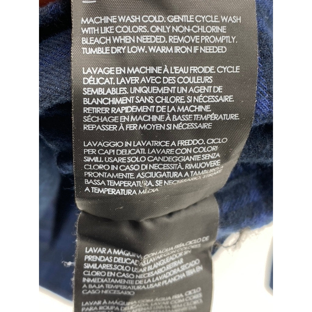 CLUB MONACO Men's Dark Blue-Black Check Slim-Fit Button-Up Long Sleeve Shirt SZL