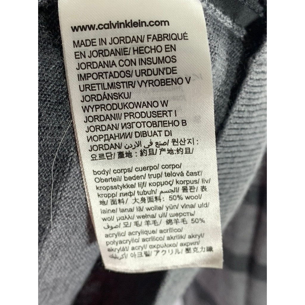 CALVIN KLEIN Men's Gray/Blue Wool-Blend Striped Colorblock Crewneck Sweater SZ M