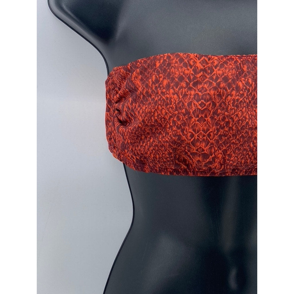 UNBRANDED Women's Red-Black Snake Print Tie-Back Tube Top SZ M