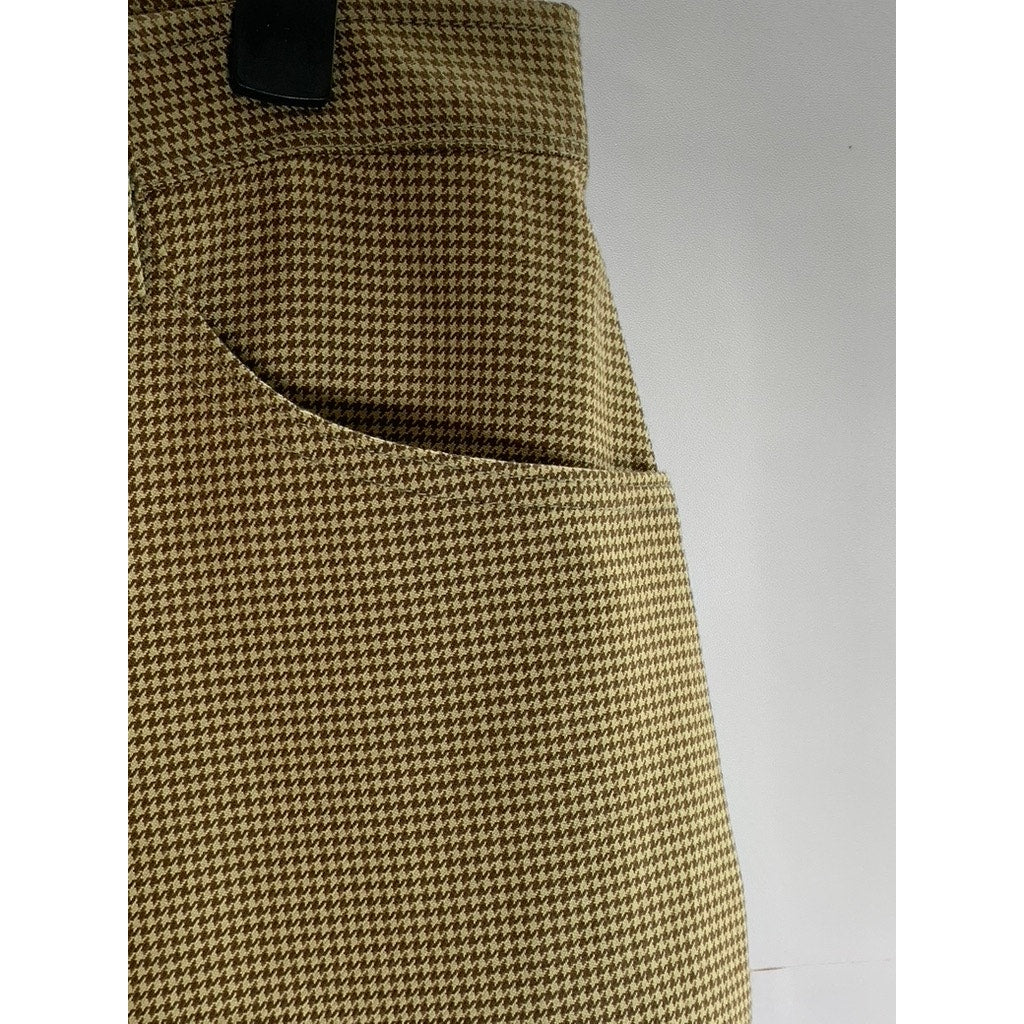 MIRACLE EYE Women's Brown Houndstooth Birkin High-Rise Four-Pocket Pant SZ M