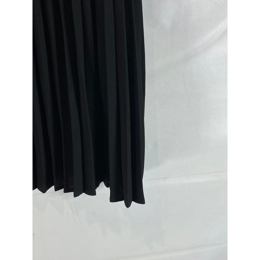 KATE KASIN Women's Black Pleated Knee-Length A-Line Swing Pull-On Skirt SZ XL