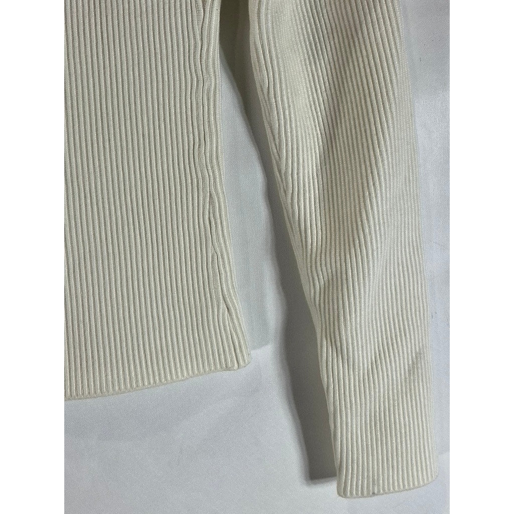 ABERCROMBIE & FITCH Women's Beige Crewneck Long Sleeve Ribbed Top SZ S