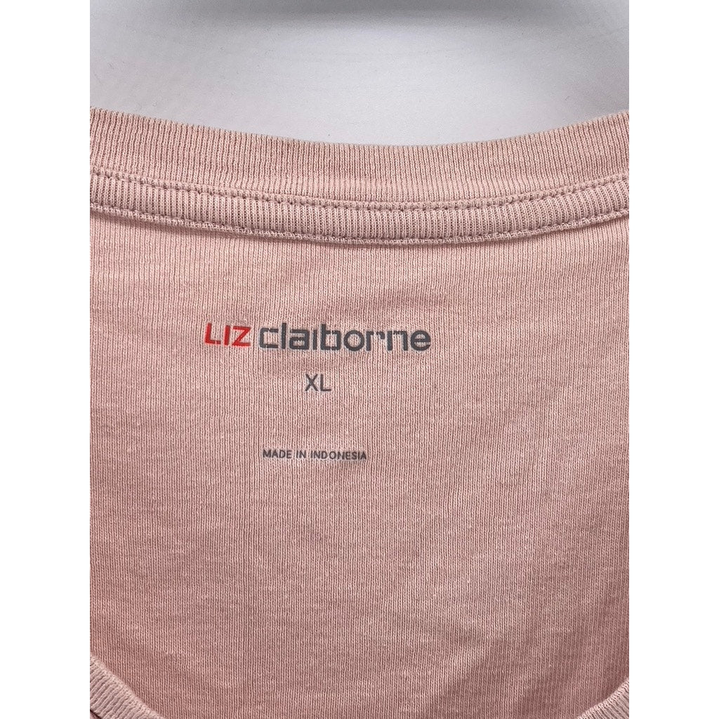 LIZ CLAIBORNE Women’s Salmon Pink V-Neck Long Sleeve Casual Top SZ XL