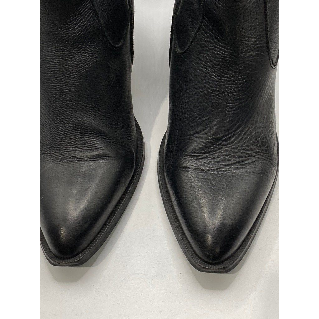 MNG Women's Black Leather Almond Toe Block-Heel Mid-Calf Boots SZ 41(US11)