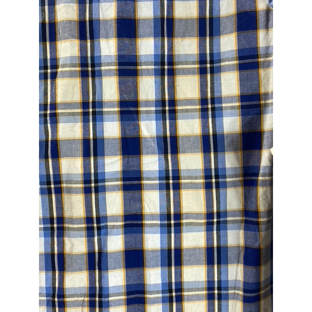 J.CREW Men's Blue/Yellow Plaid Flex Washed Slim-Fit Untucked Button-Up Shirt SZM