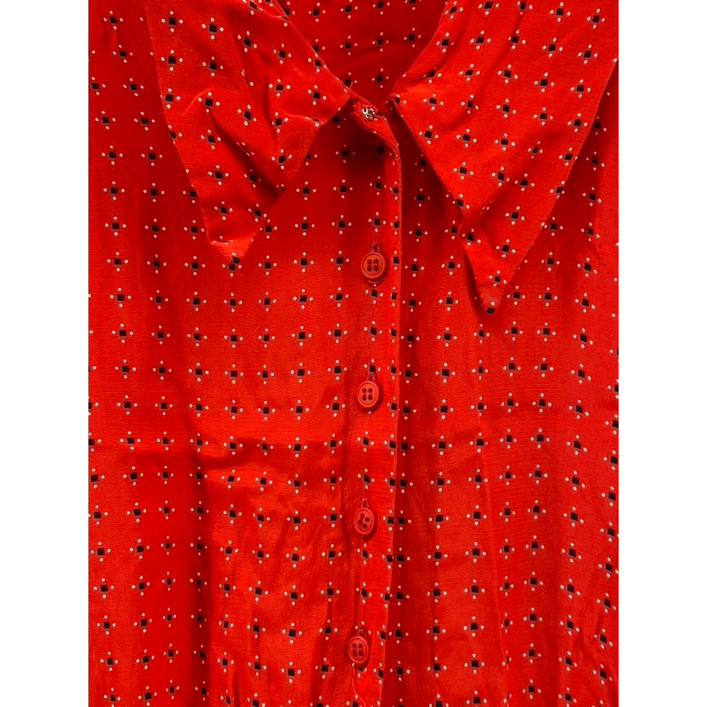LIZ CLAIBORNE Women's Red Printed Short Sleeve Button-Up Midi Shirt Dress SZ 4