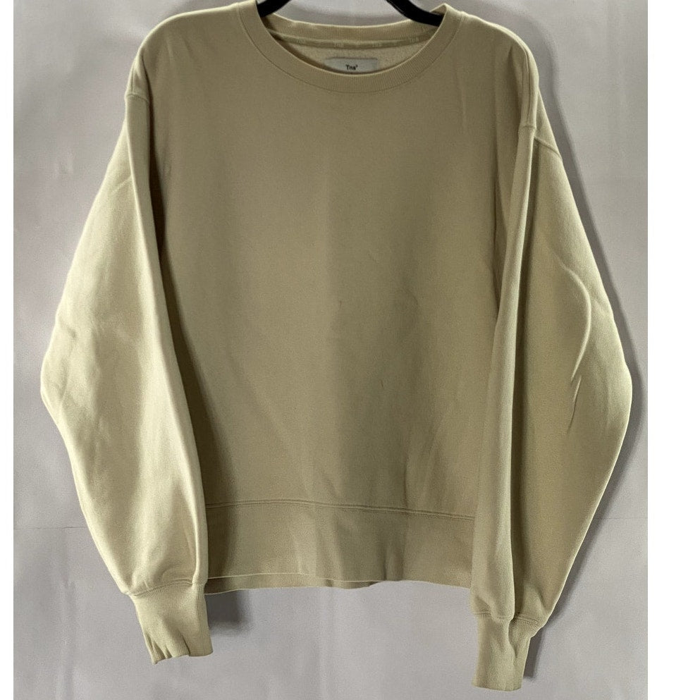 TNA Women's Beige Solid Crewneck SoftFleece Boyfriend Pullover Sweatshirt SZ1(S)