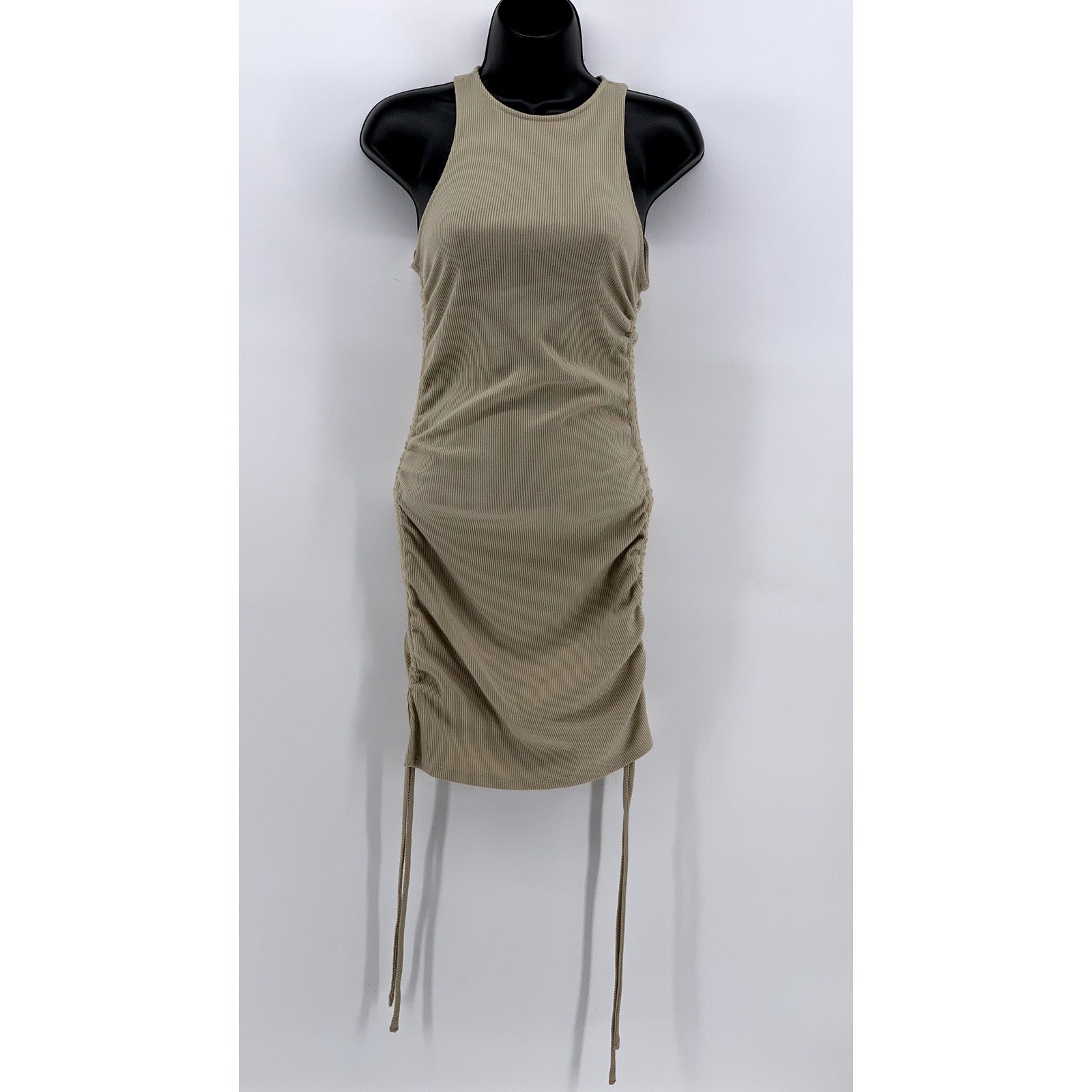 FOREVER 21 Women's Tan CrewNeck Side-Ruched Bodycon Tank Dress SZ S