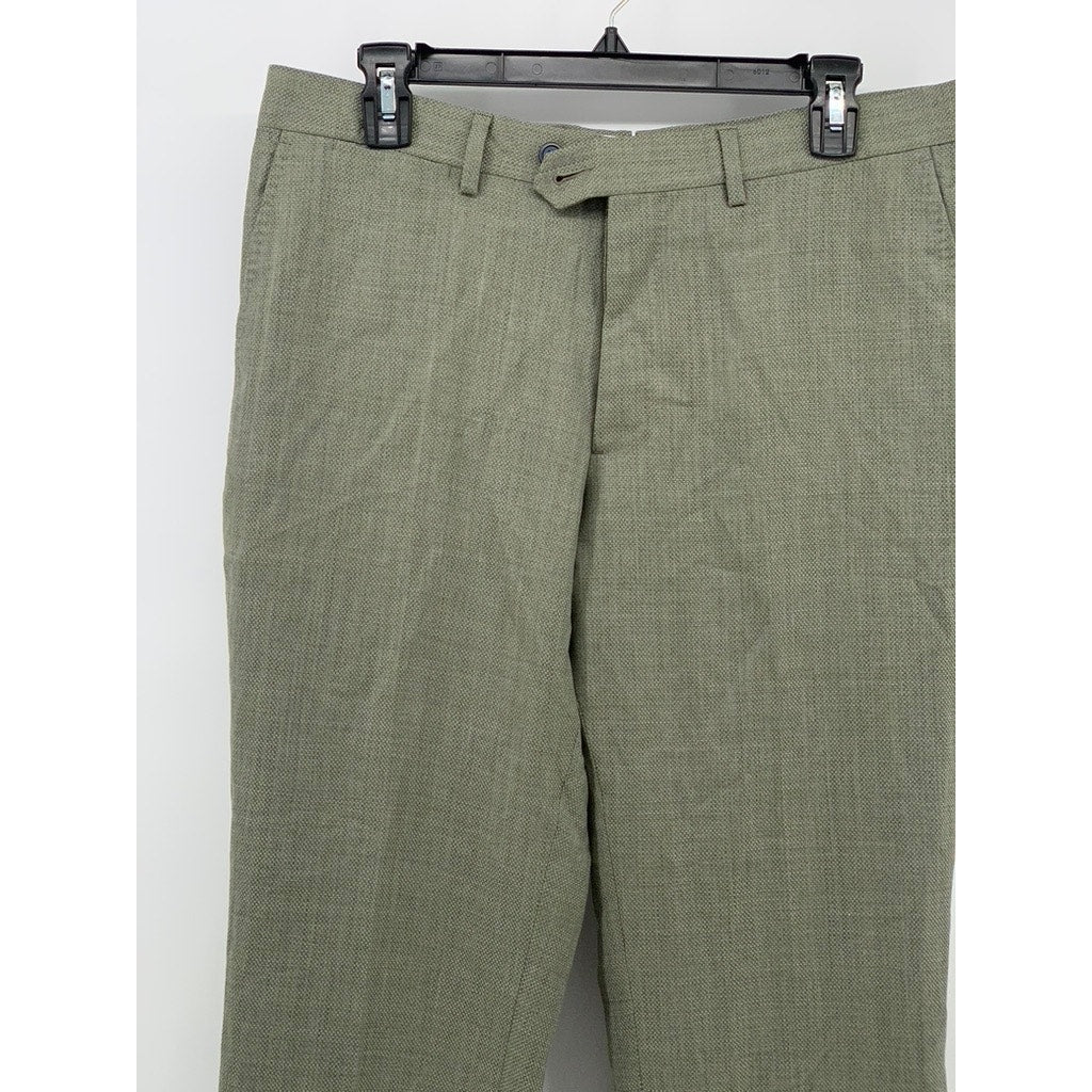 PROPER CLOTH Men's Sage Green Stretch Wool & Linen Twill Dress Pant SZ 34
