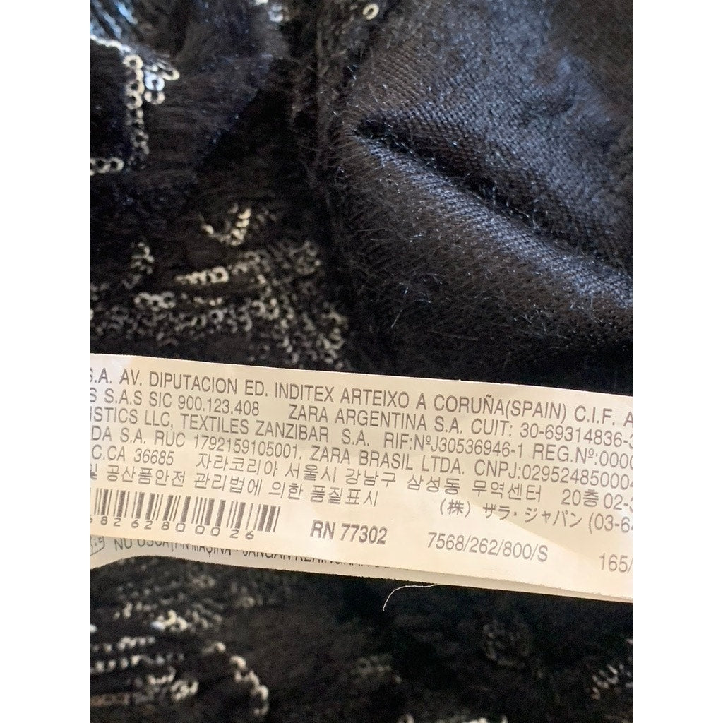 ZARA W&B Women's Black/Silver Sequin Embellished Pull-On Mini Skirt SZ S