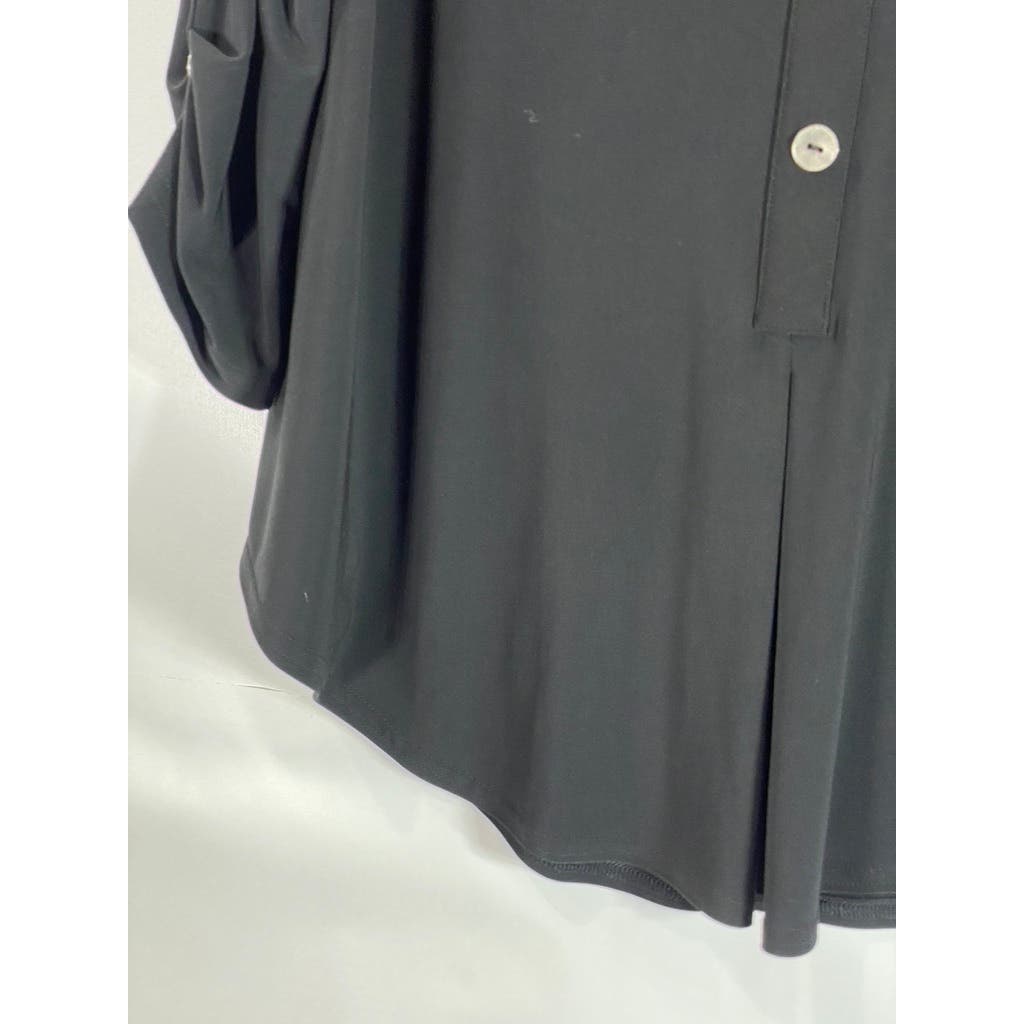 SYMPLI Women's Black Solid Unity 3/4 Sleeve Henley Top SZ 14