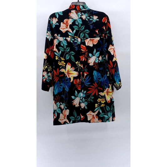 ZARA TRF OUTERWEAR Women’s Black-Multi Floral Open-Front Long Blazer SZ S