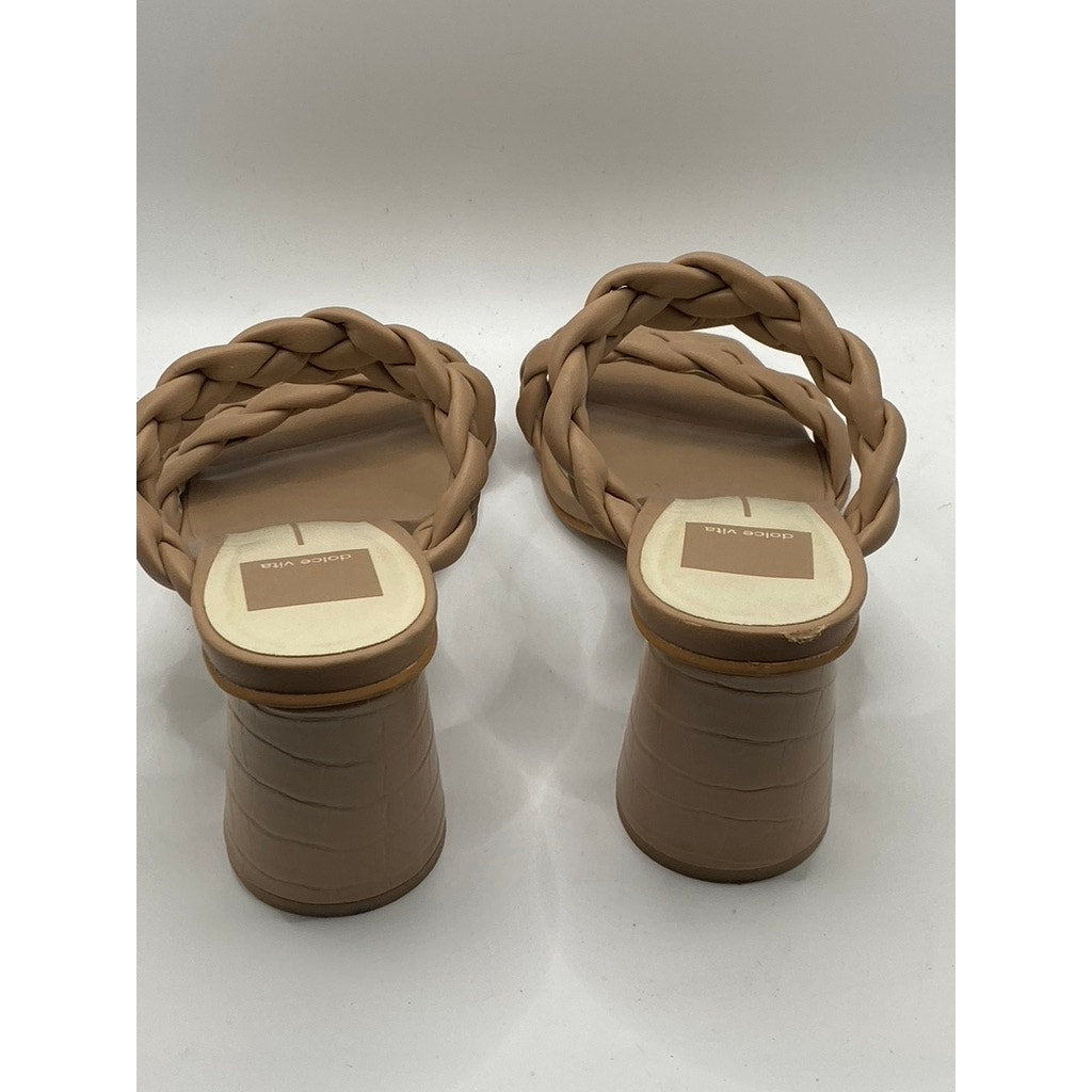 DOLCE VITA Women's Nude Braided Paily Stacked-Heel Square-Toe Heels SZ 6.5