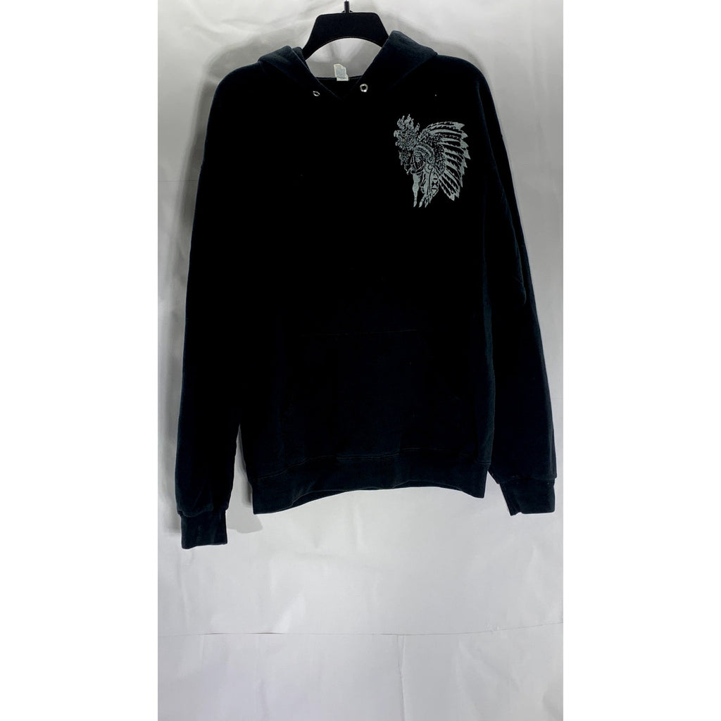 JERZEES NUBLEND Men’s Black-White Graphic Long Sleeve Pullover Hoodie SZ L