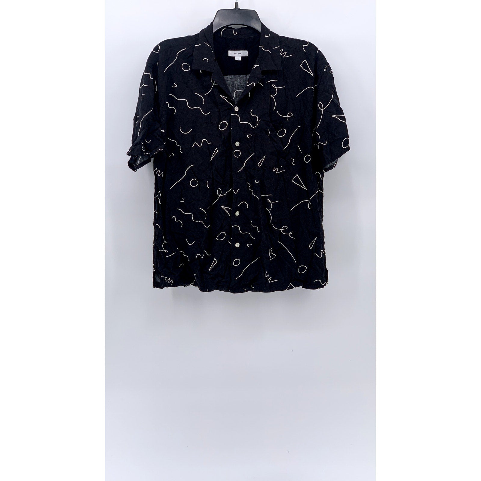 NIKO AND ... Men's Black Scribble Button-Up Short Sleeve Regular-Fit SZ 3(USM)