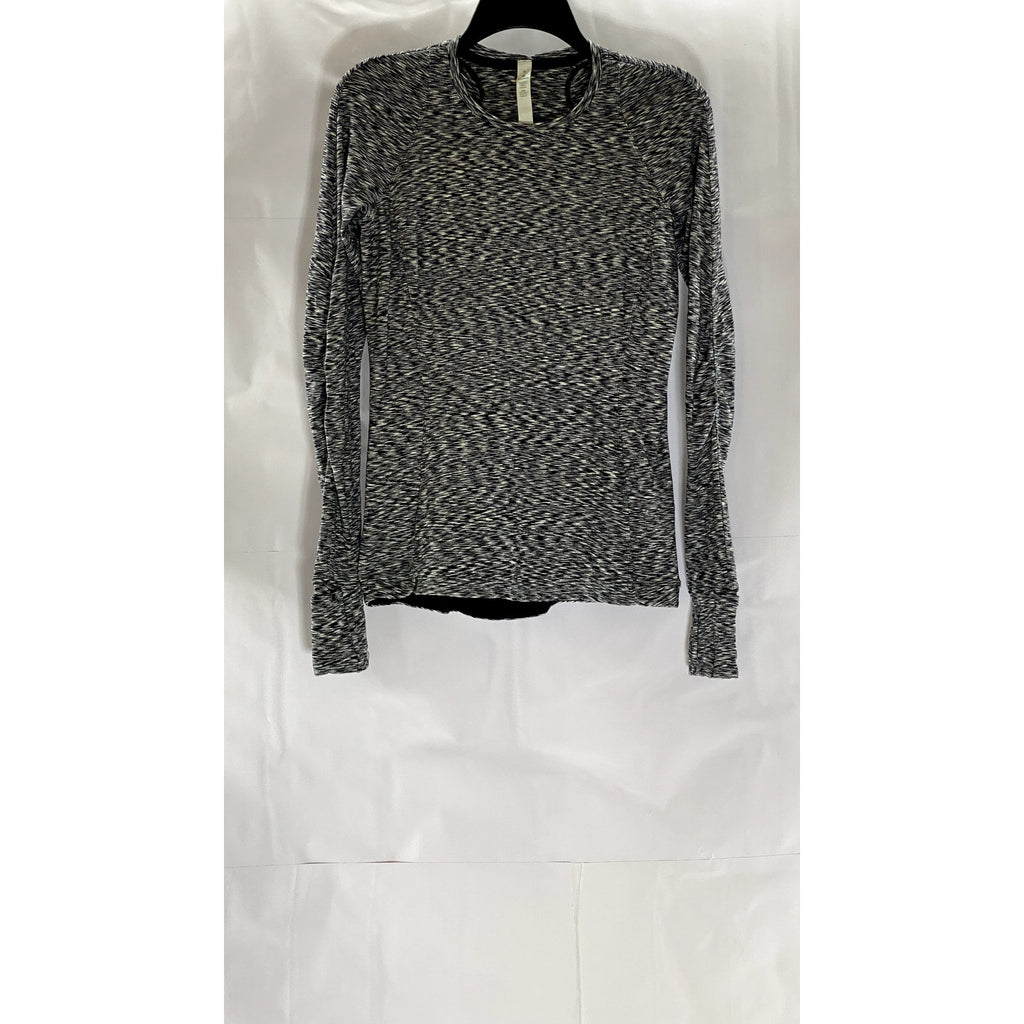 LULULEMON Women's Black/White Printed Runderful Crewneck Long Sleeve Top SZ 8